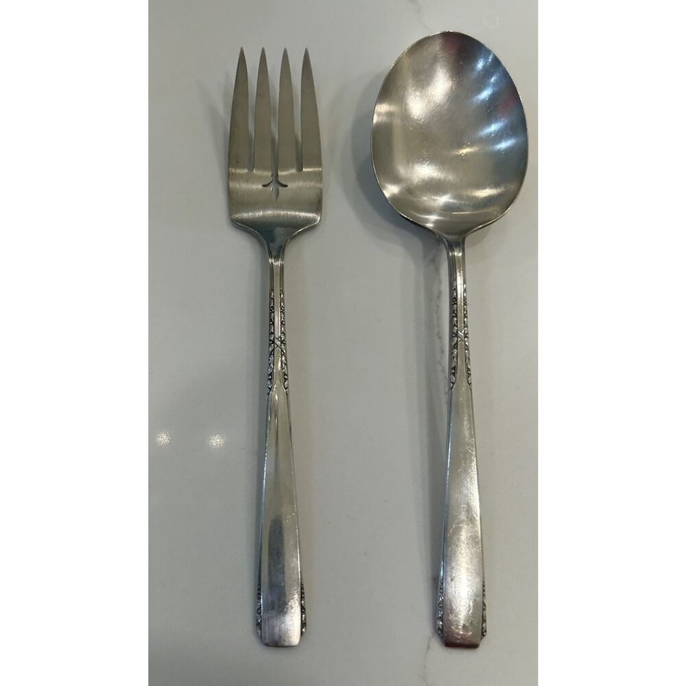 Vtg Wm A Rogers A1 Plus 1936 Camelot-Harvest Large Serving Spoon‎ & Meat Fork SP